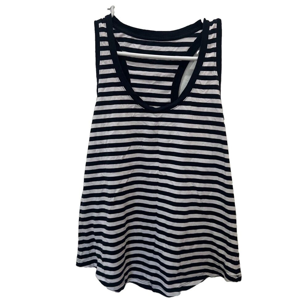 Lululemon Women’s Striped Racerback Love Tank Navy Blue White Pima Cotton 10 - Picture 3 of 6